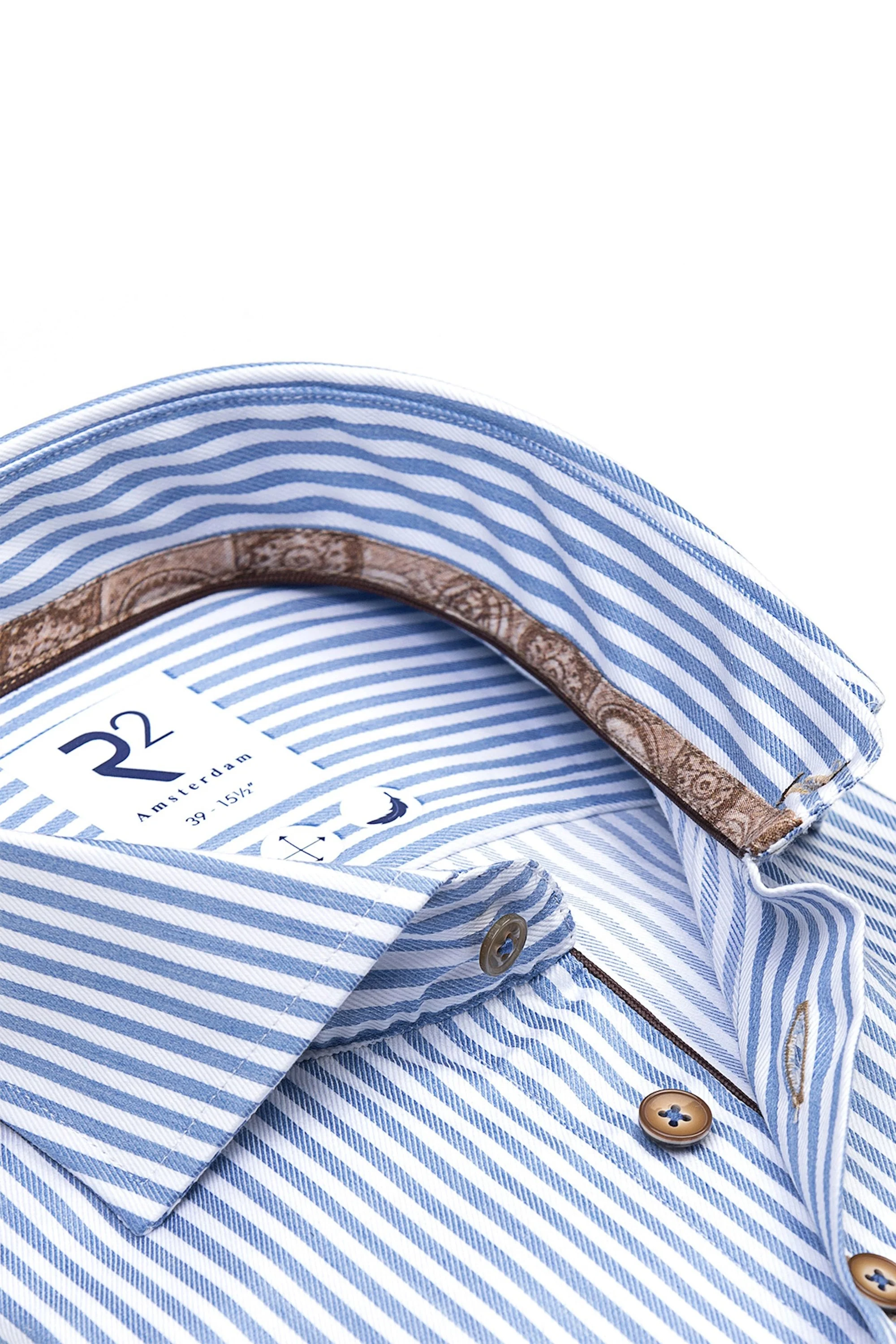 R2 Wide Spread Collar Shirt Light Blue Stripe - Image 3