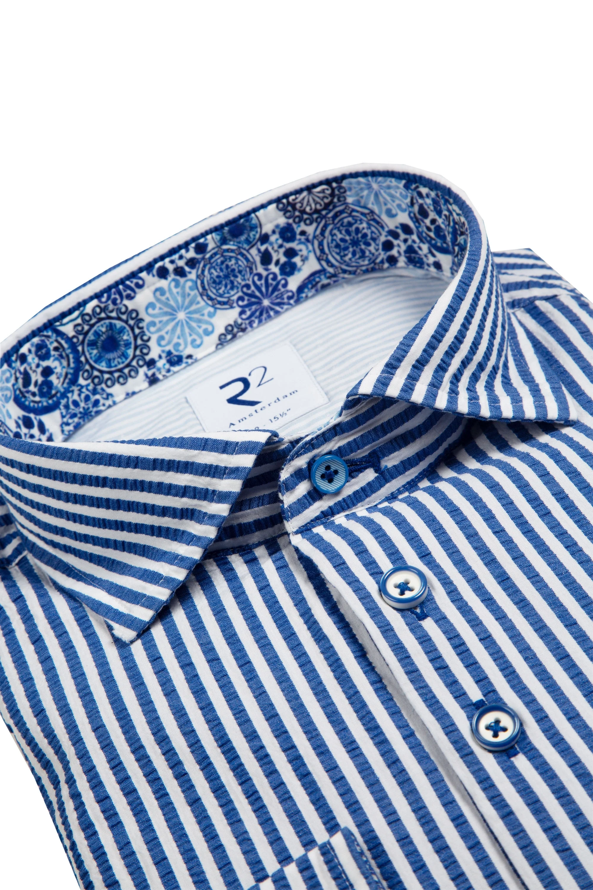 R2 Widespread Collar Long Sleeved Shirt Blue Stripe - Image 2