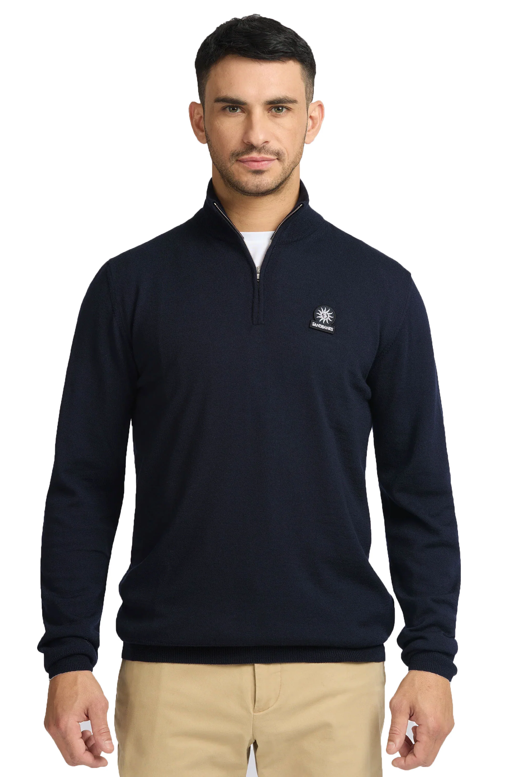 Sandbanks Quarter Zip Merino Knitwear Navy - Image 3