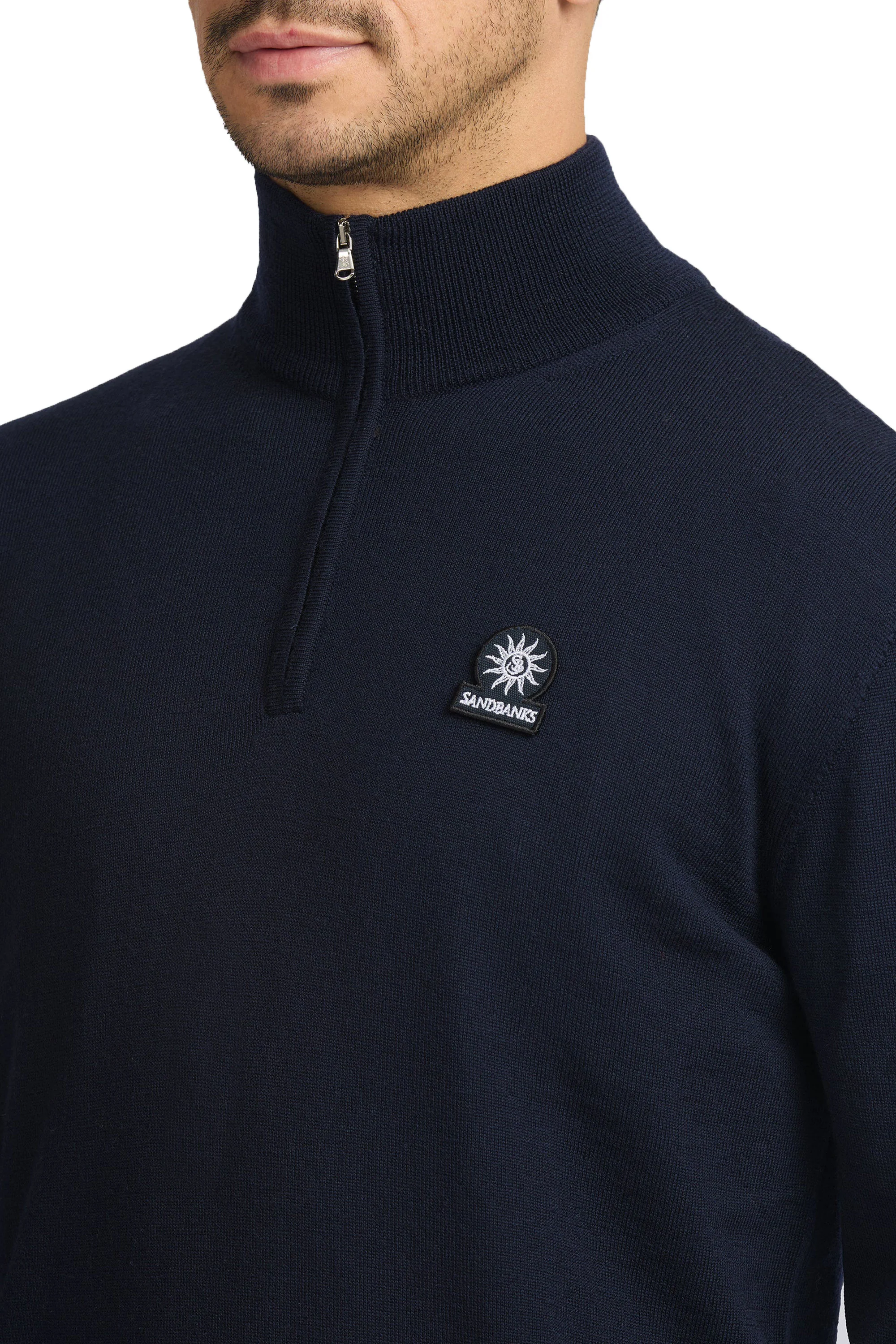 Sandbanks Quarter Zip Merino Knitwear Navy - Image 4