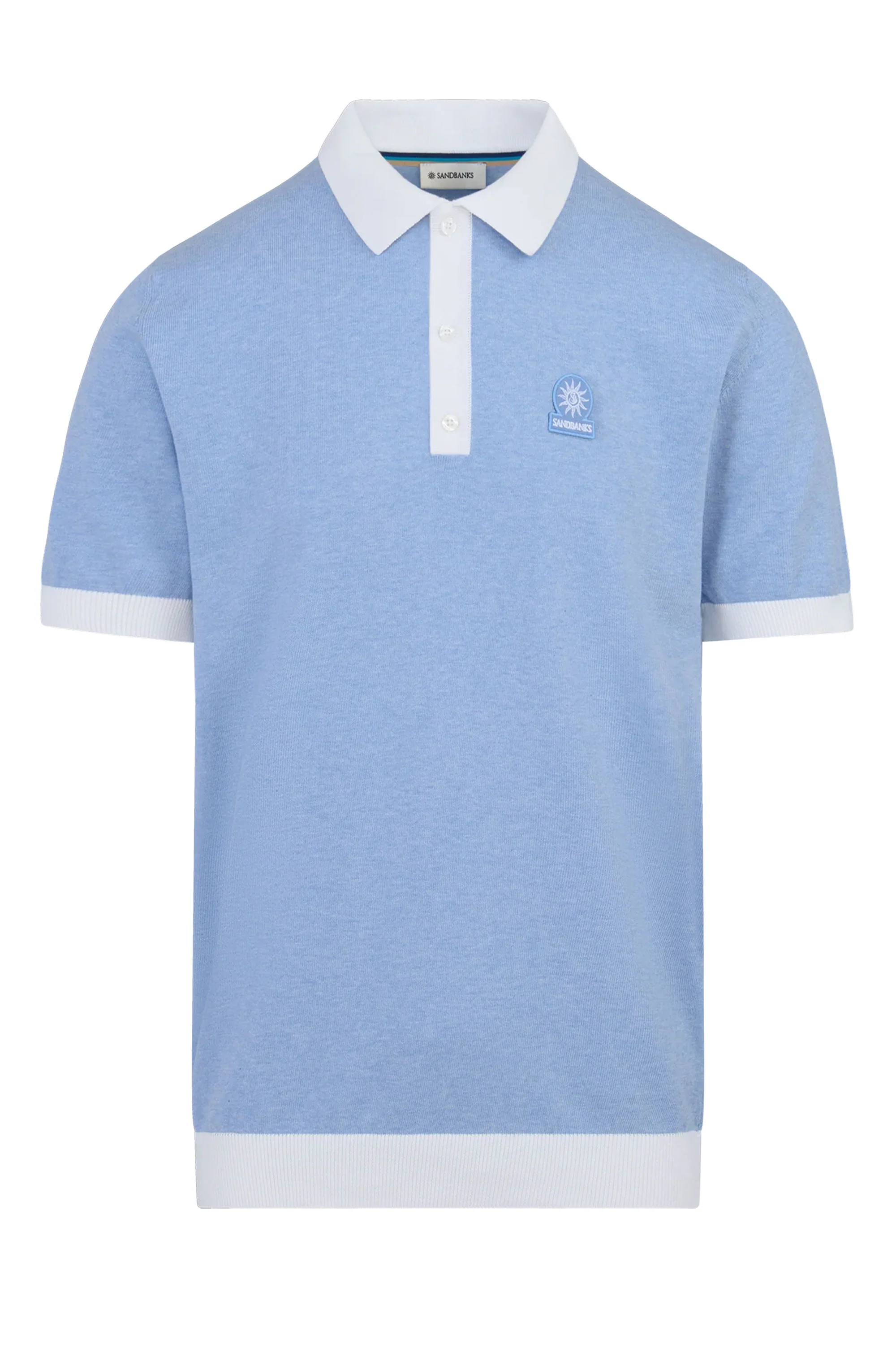 SANDBANKS 3-BUTTON KNITTED POLO DUSTY BLUE