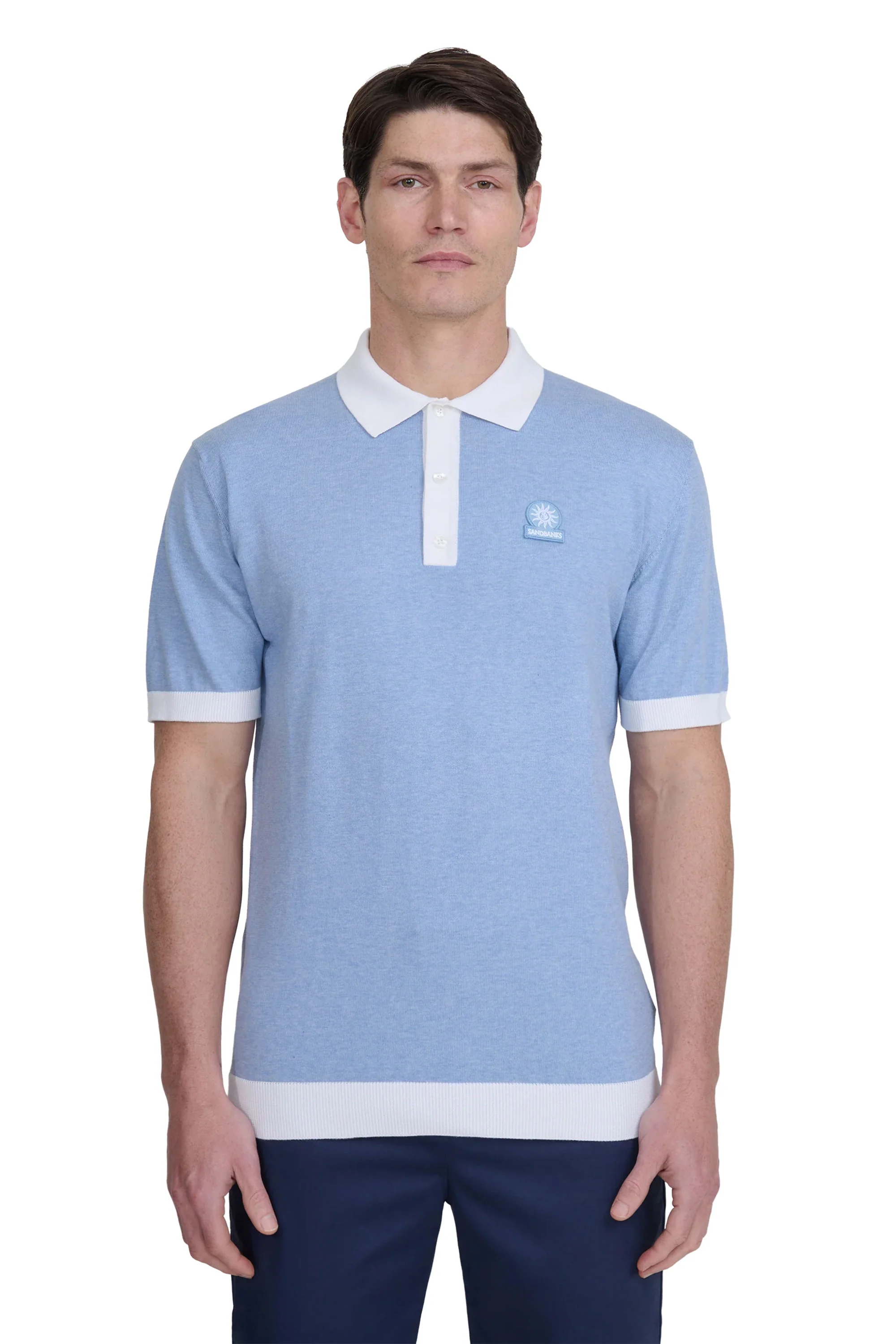 SANDBANKS 3-BUTTON KNITTED POLO DUSTY BLUE - Image 2