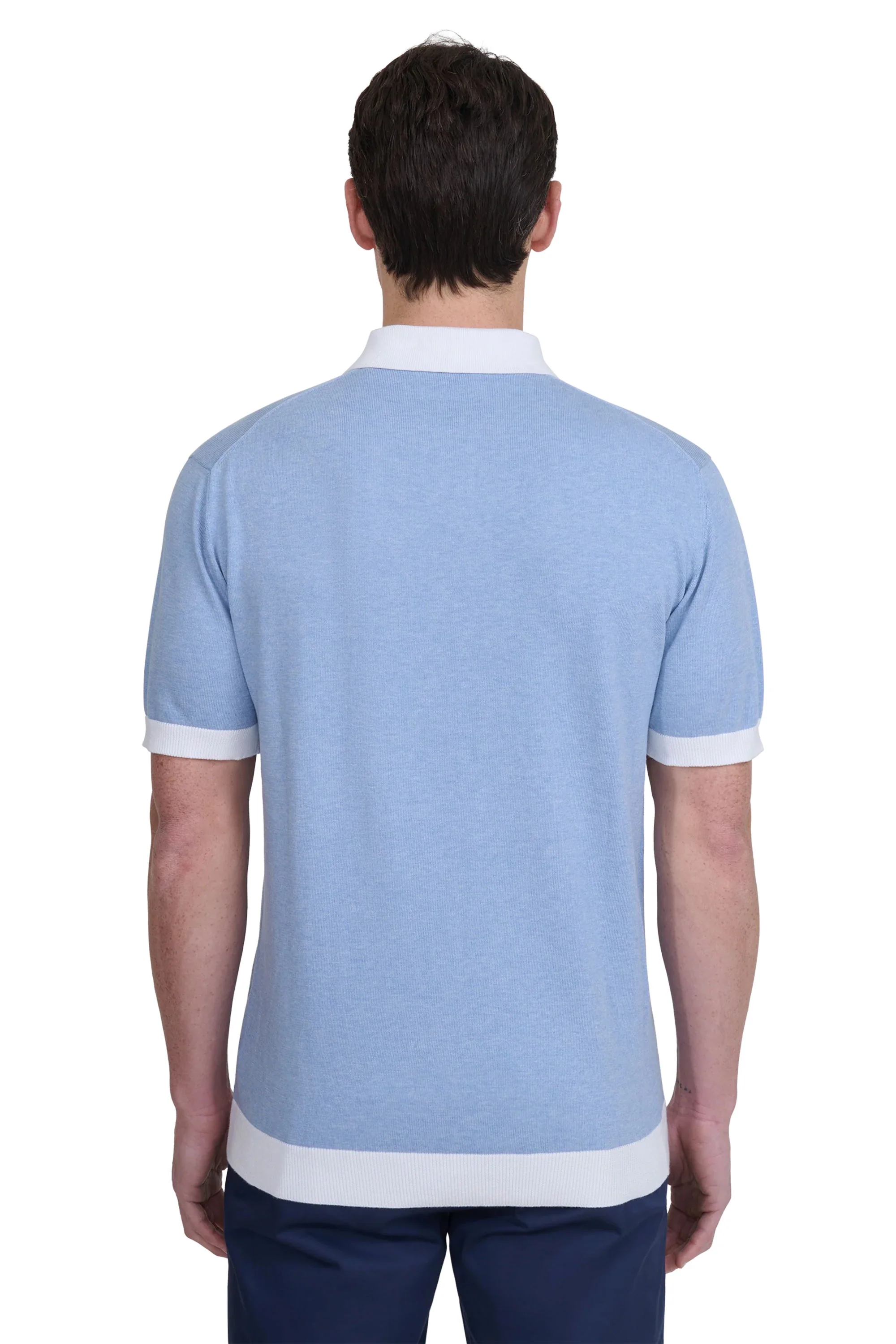 SANDBANKS 3-BUTTON KNITTED POLO DUSTY BLUE - Image 3