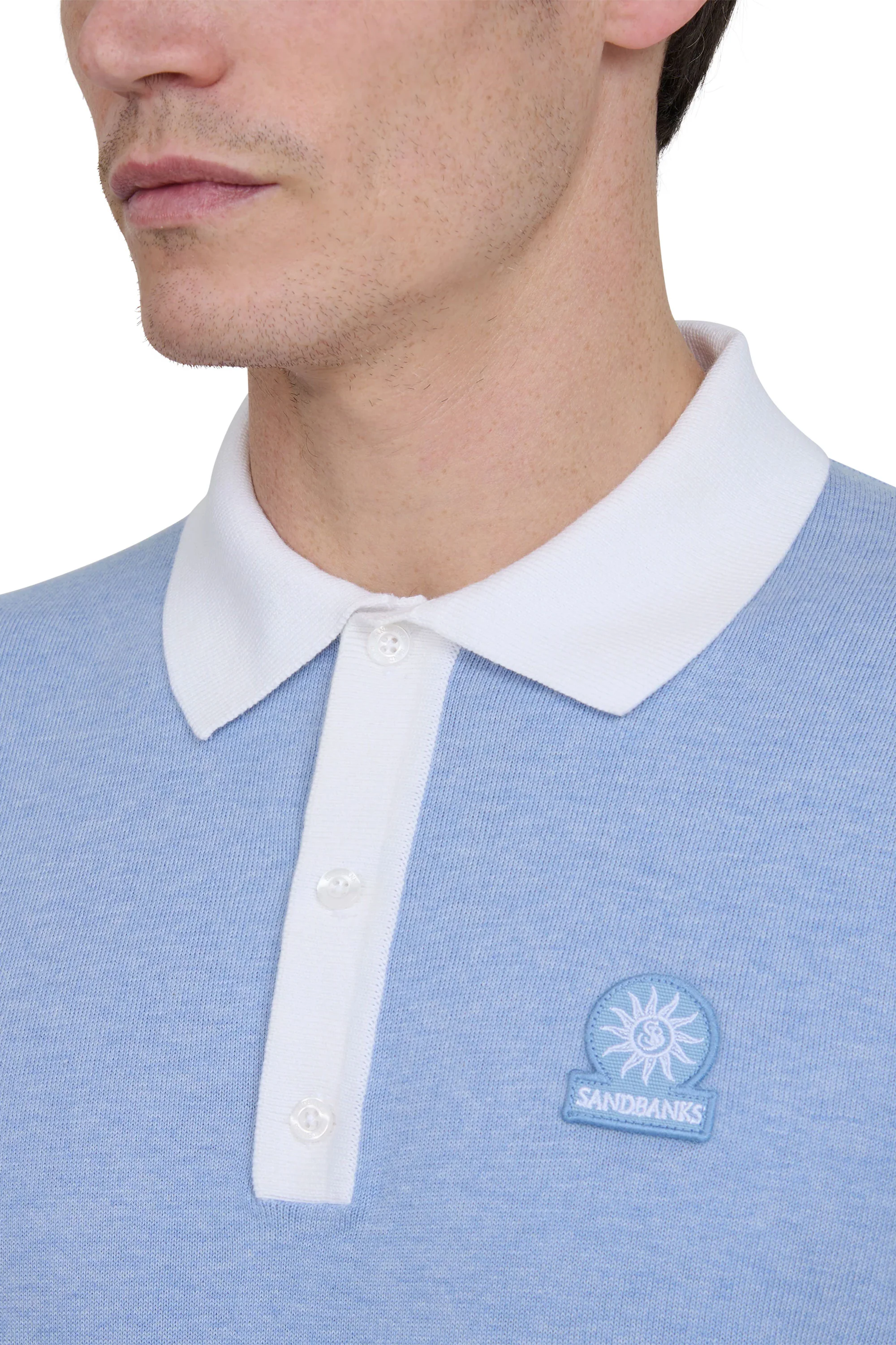 SANDBANKS 3-BUTTON KNITTED POLO DUSTY BLUE - Image 4