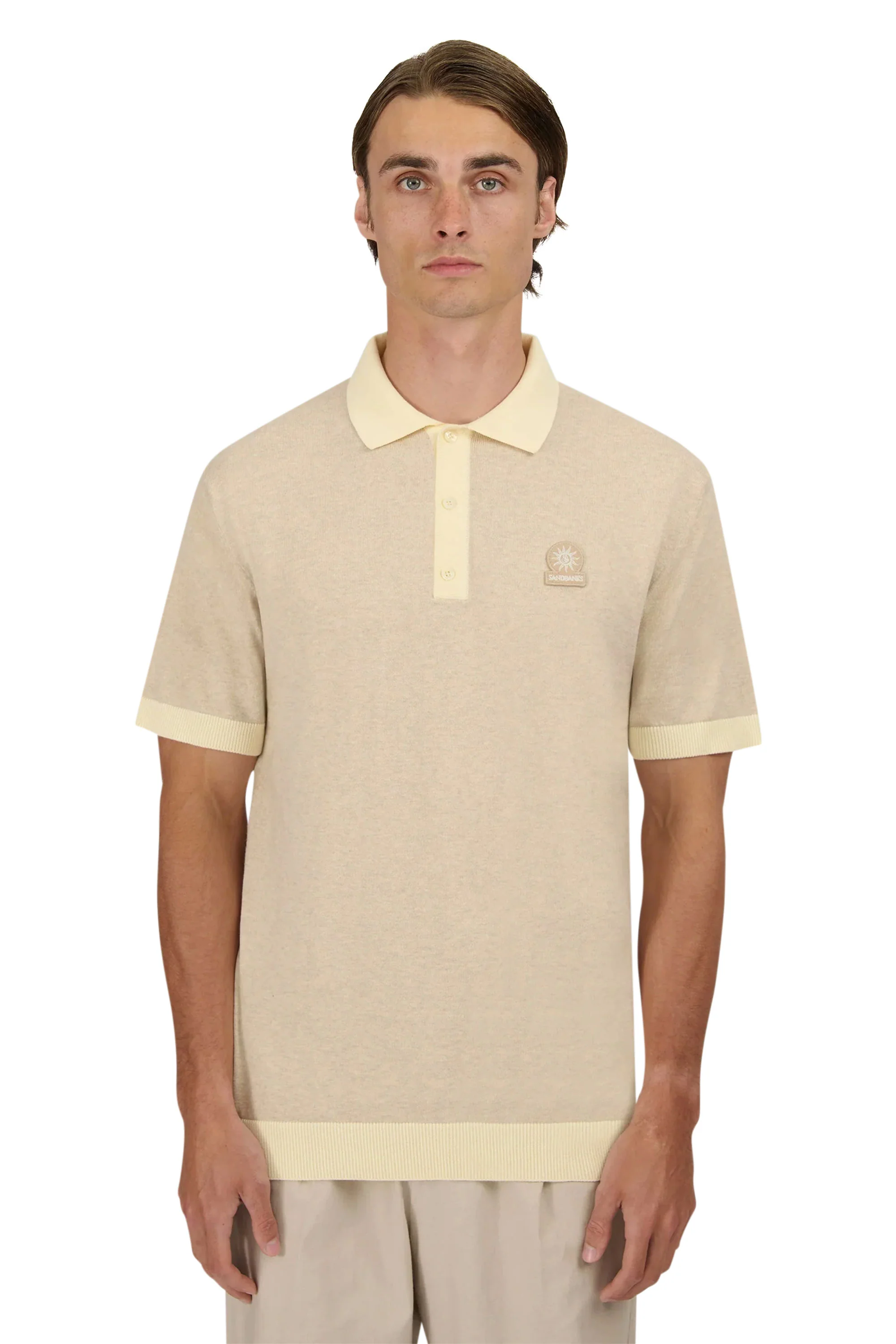 Sandbanks 3-Button Knitted Polo STONE - Image 2