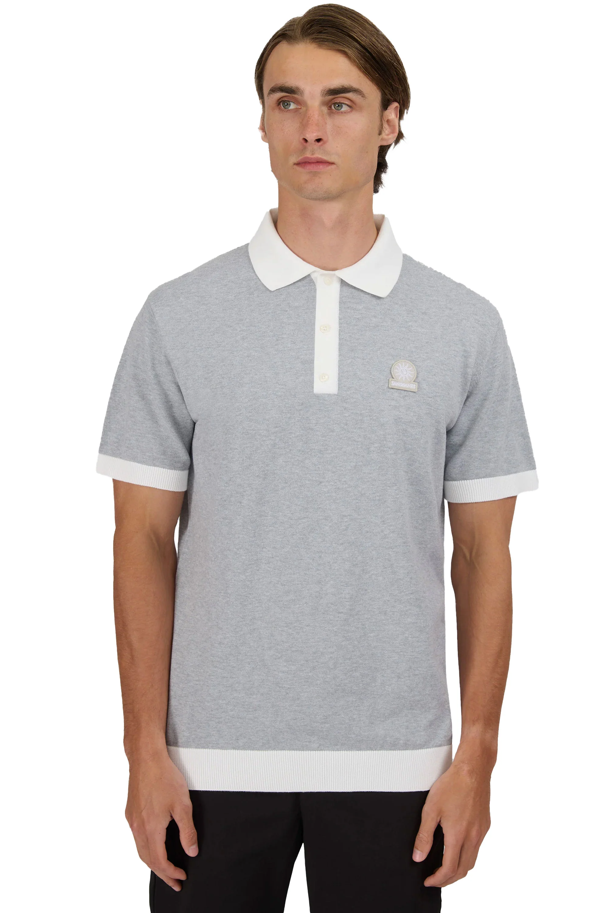 Sandbanks 3-Button Knitted Polo Grey - Image 2