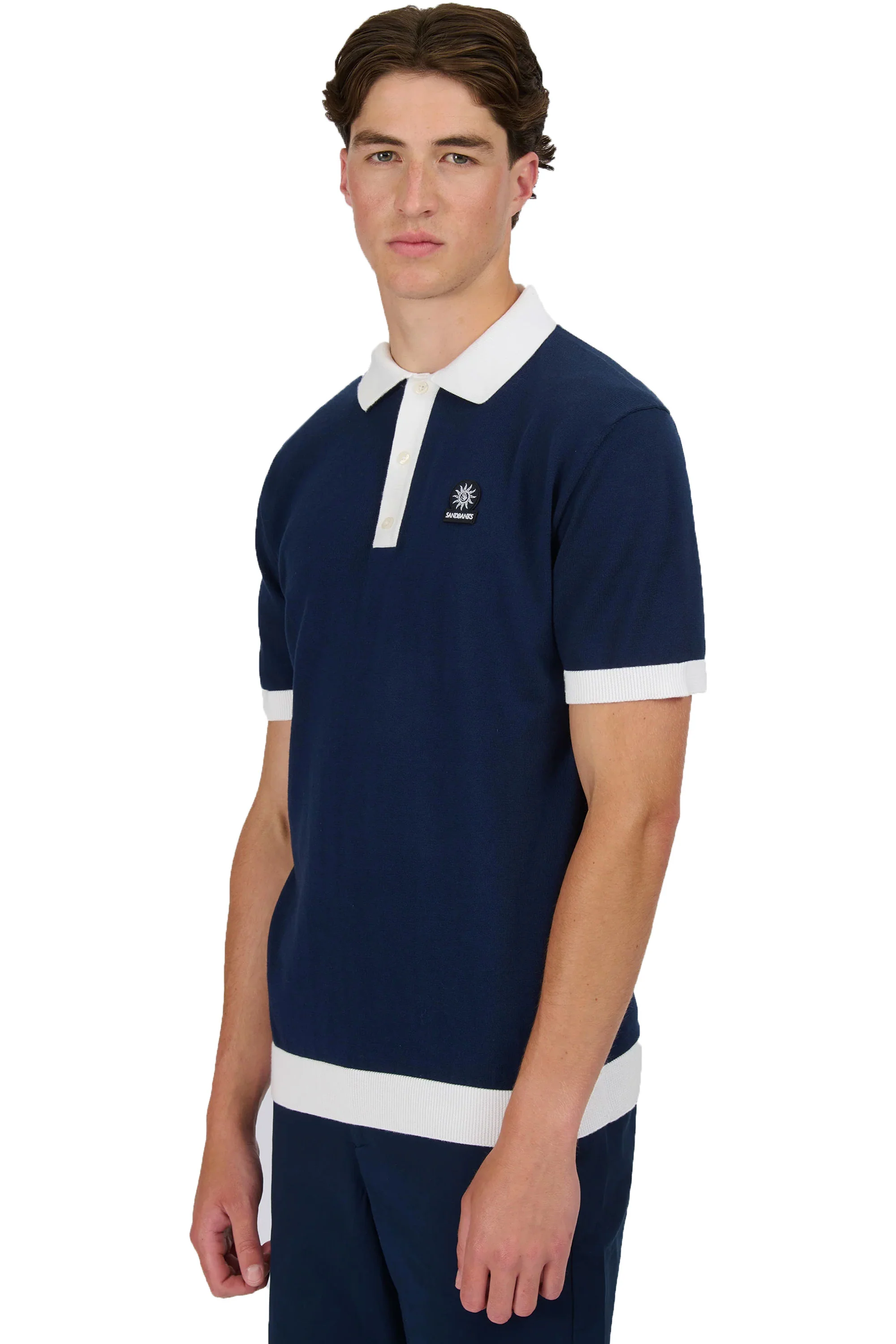 Sandbanks 3-Button Knitted Polo Navy - Image 3