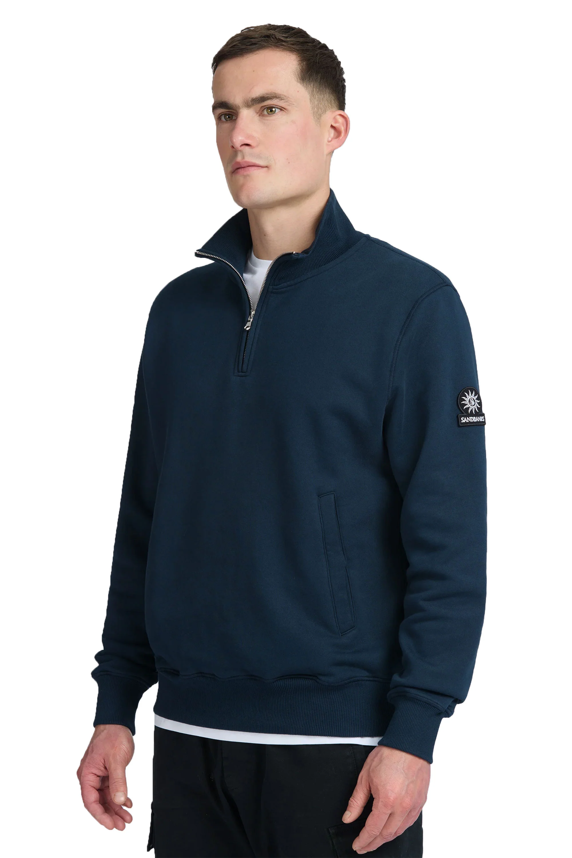 SANDBANKS BADGE LOGO QUARTER ZIP SWEATSHIRT NAVY - Image 2