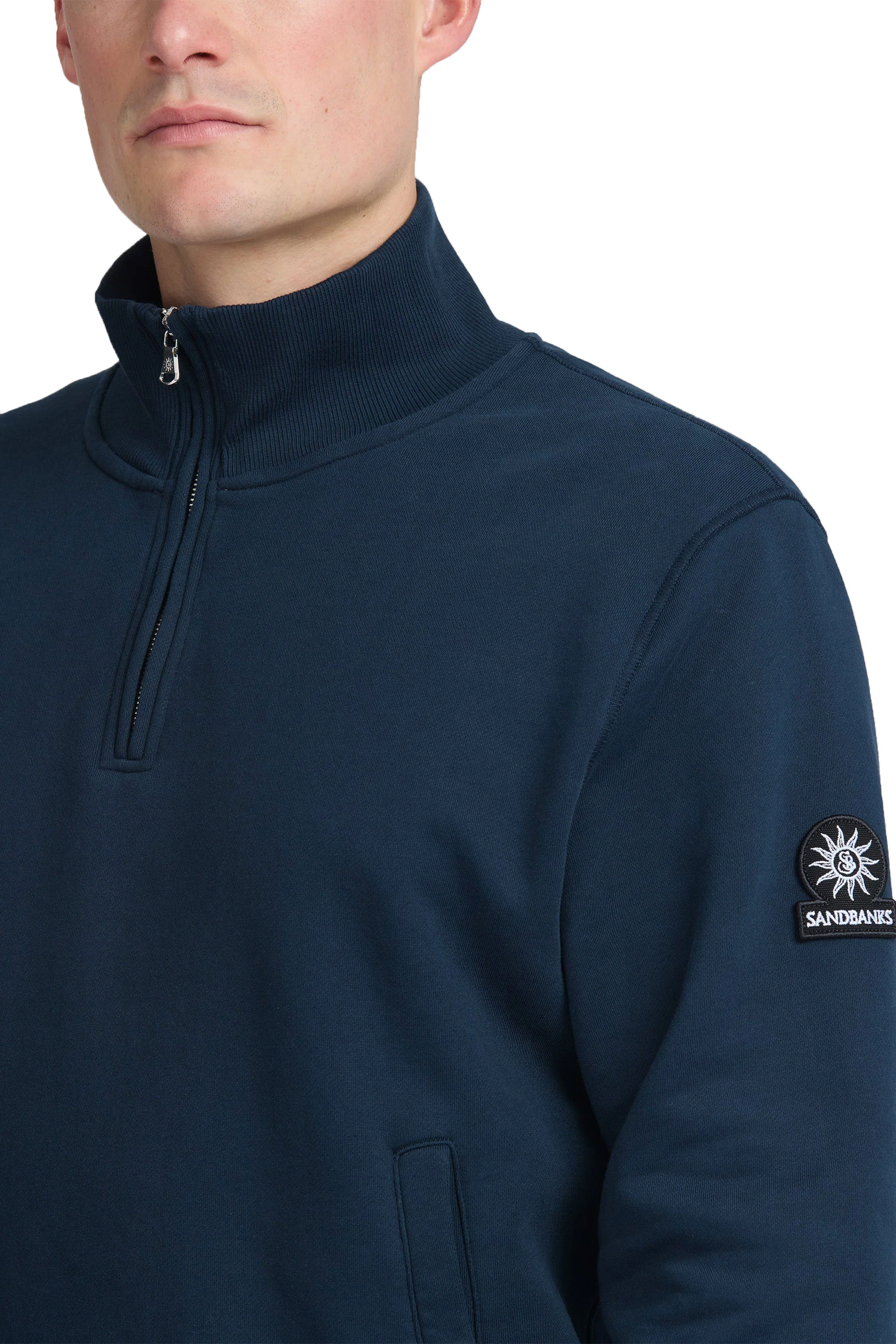 SANDBANKS BADGE LOGO QUARTER ZIP SWEATSHIRT NAVY - Image 3