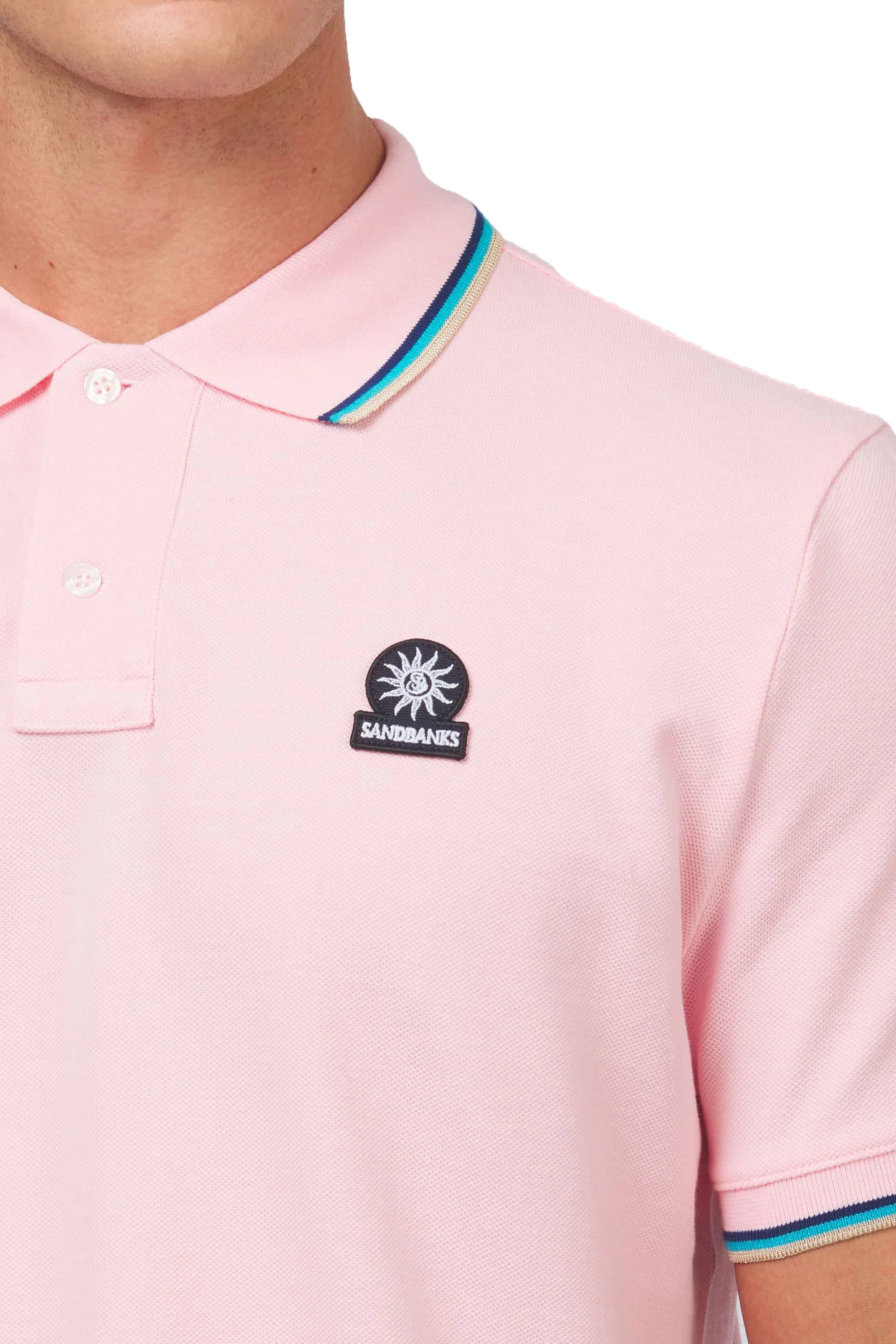 Sandbanks Badge Logo Tipped Polo Shirt Crystal Rose - Image 3