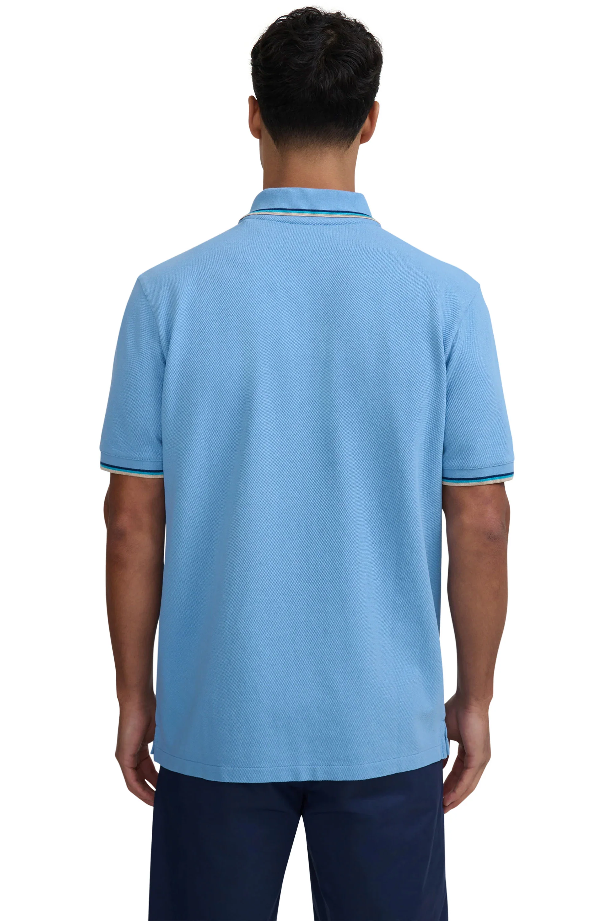 SANDBANKS BADGE LOGO TIPPED SLEEVE POLO SHIRT DUSTY BLUE - Image 4