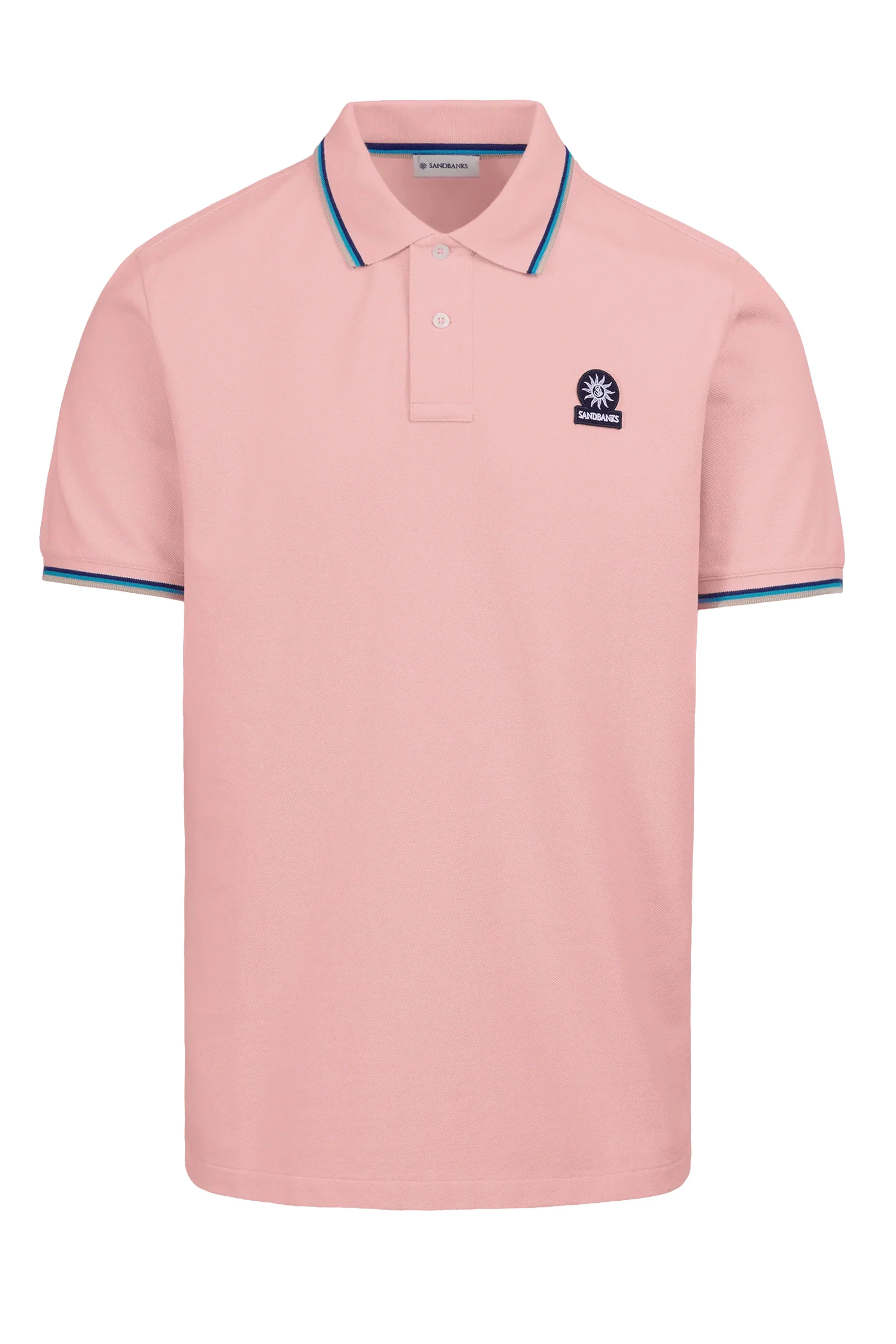 SANDBANKS BADGE LOGO TIPPED SLEEVE POLO SHIRT DUSTY PINK