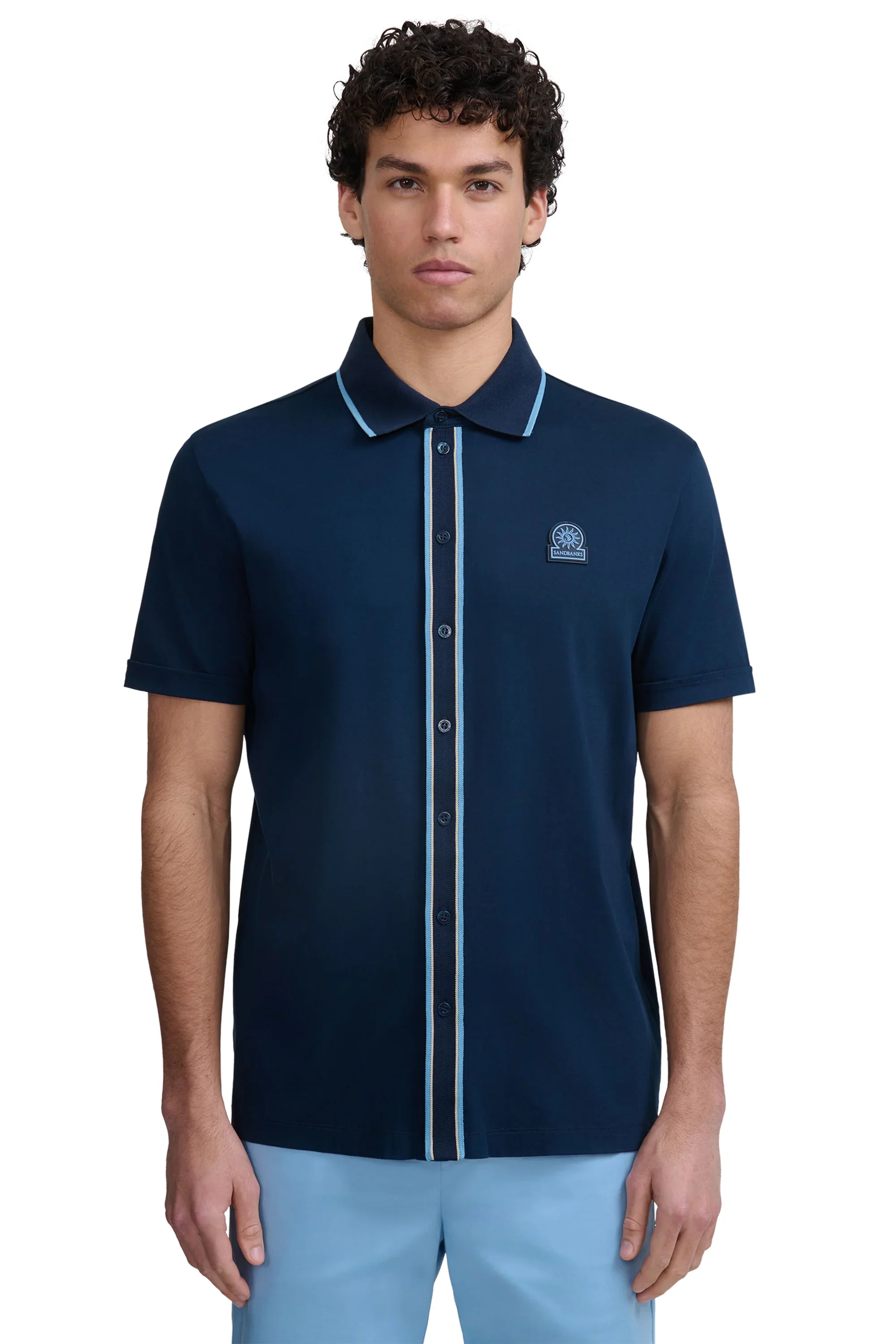 SANDBANKS CONTRAST TIPPED PLACKET POLO NAVY - Image 2