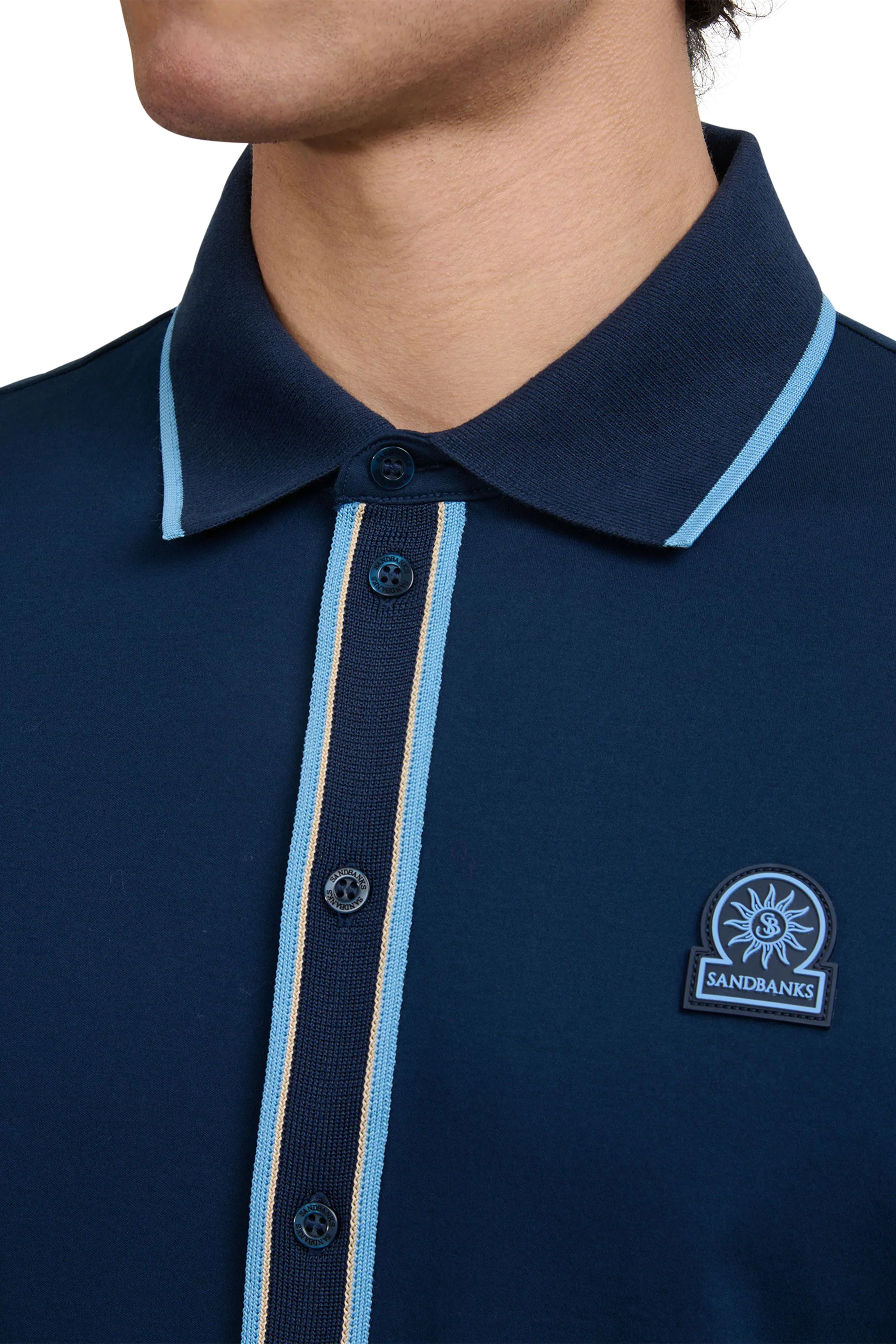 SANDBANKS CONTRAST TIPPED PLACKET POLO NAVY - Image 4