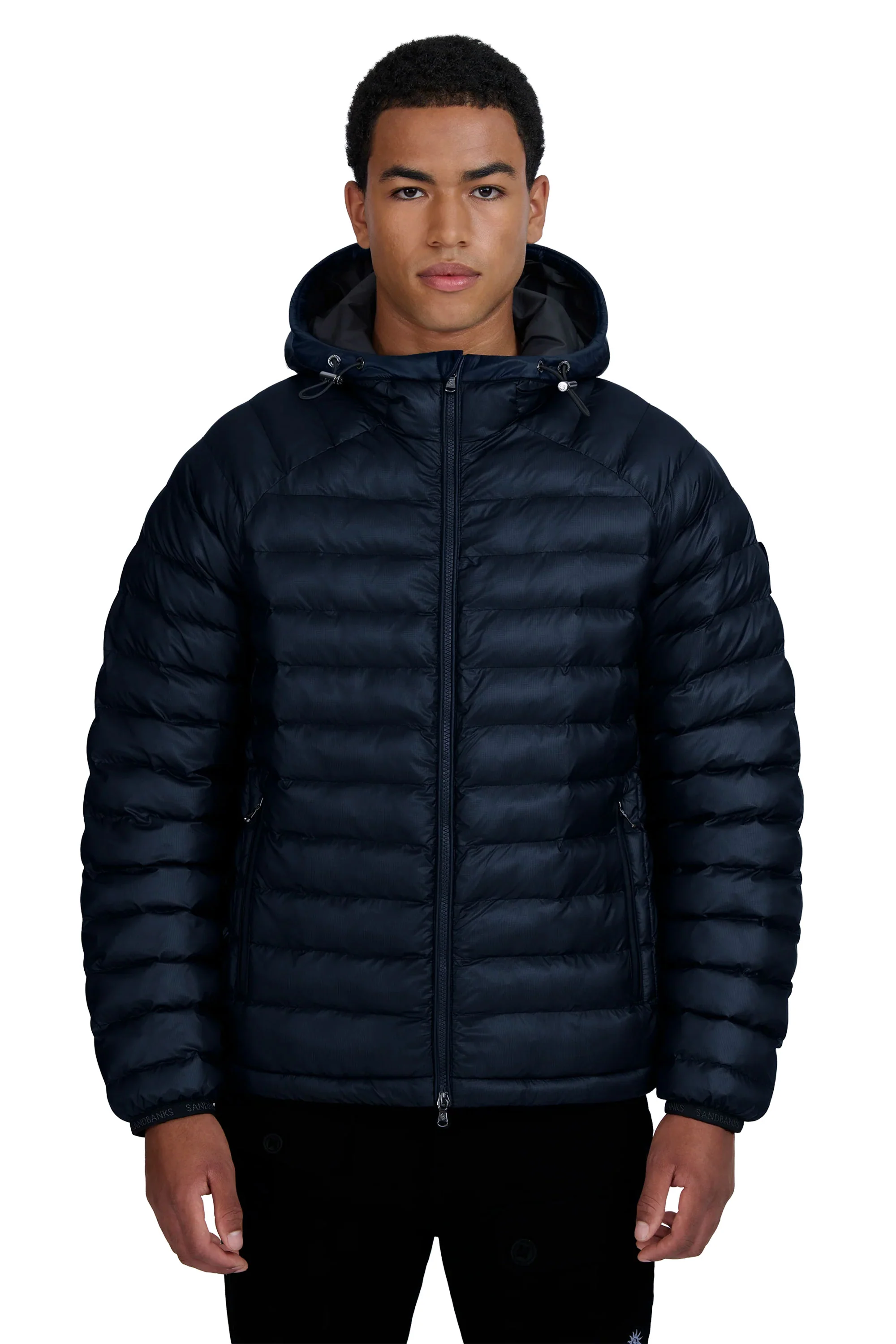 SANDBANKS HOODED RIPSTOP MICRO PUFFER JACKET NAVY - Image 2