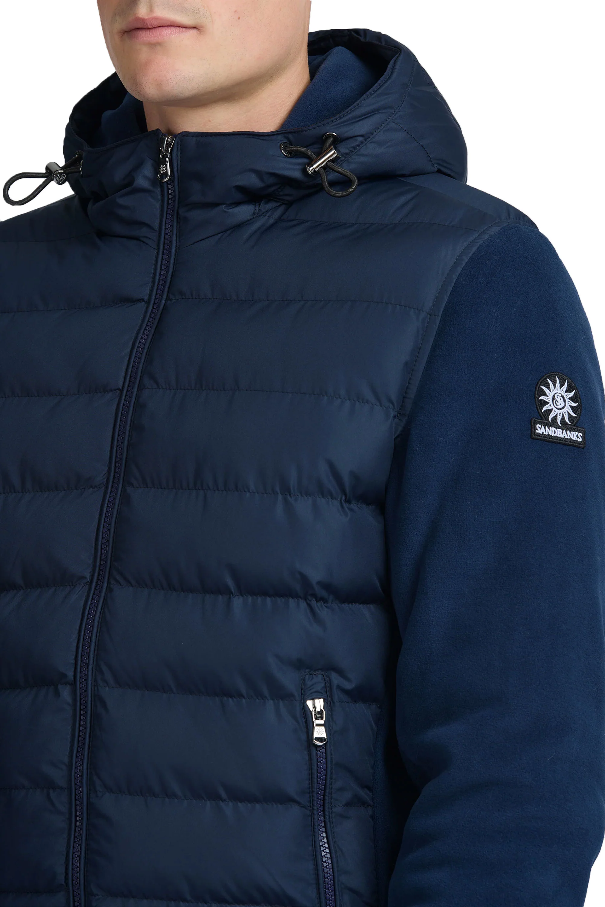 SANDBANKS OUTLANDER POLAR FLEECE HOODED HYBRID JACKET NAVY - Image 2