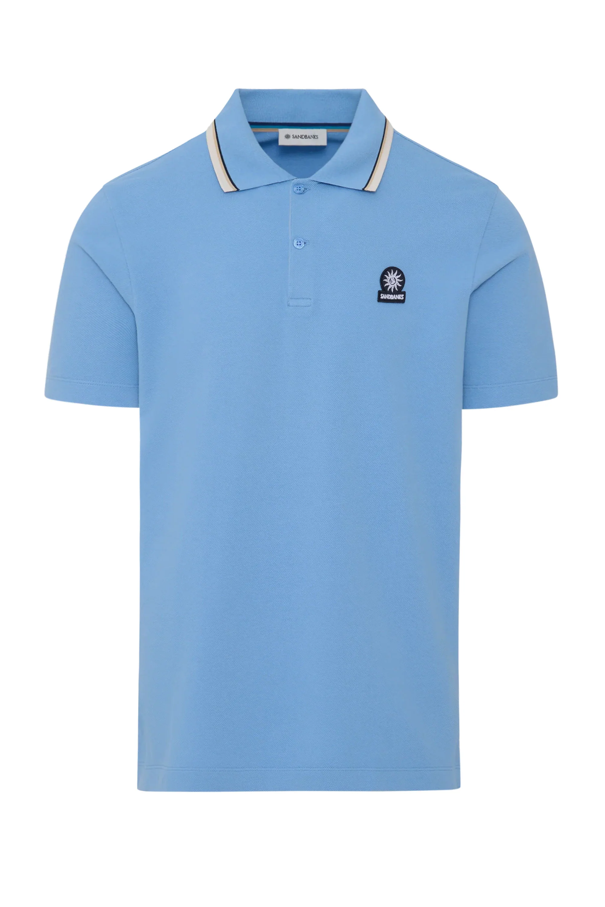 SANDBANKS STRIPE TAPE POLO DUSTY BLUE