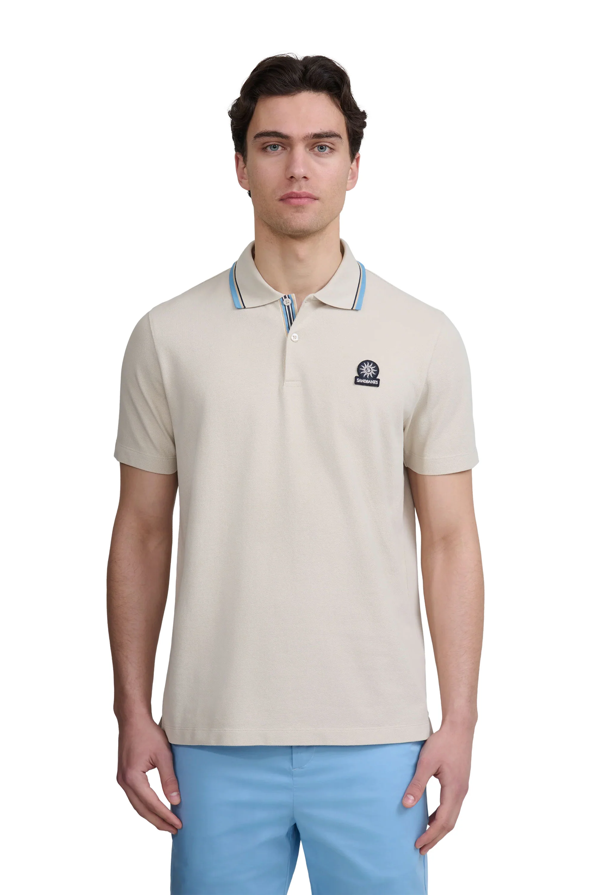 SANDBANKS STRIPE TAPE POLO STONE - Image 2
