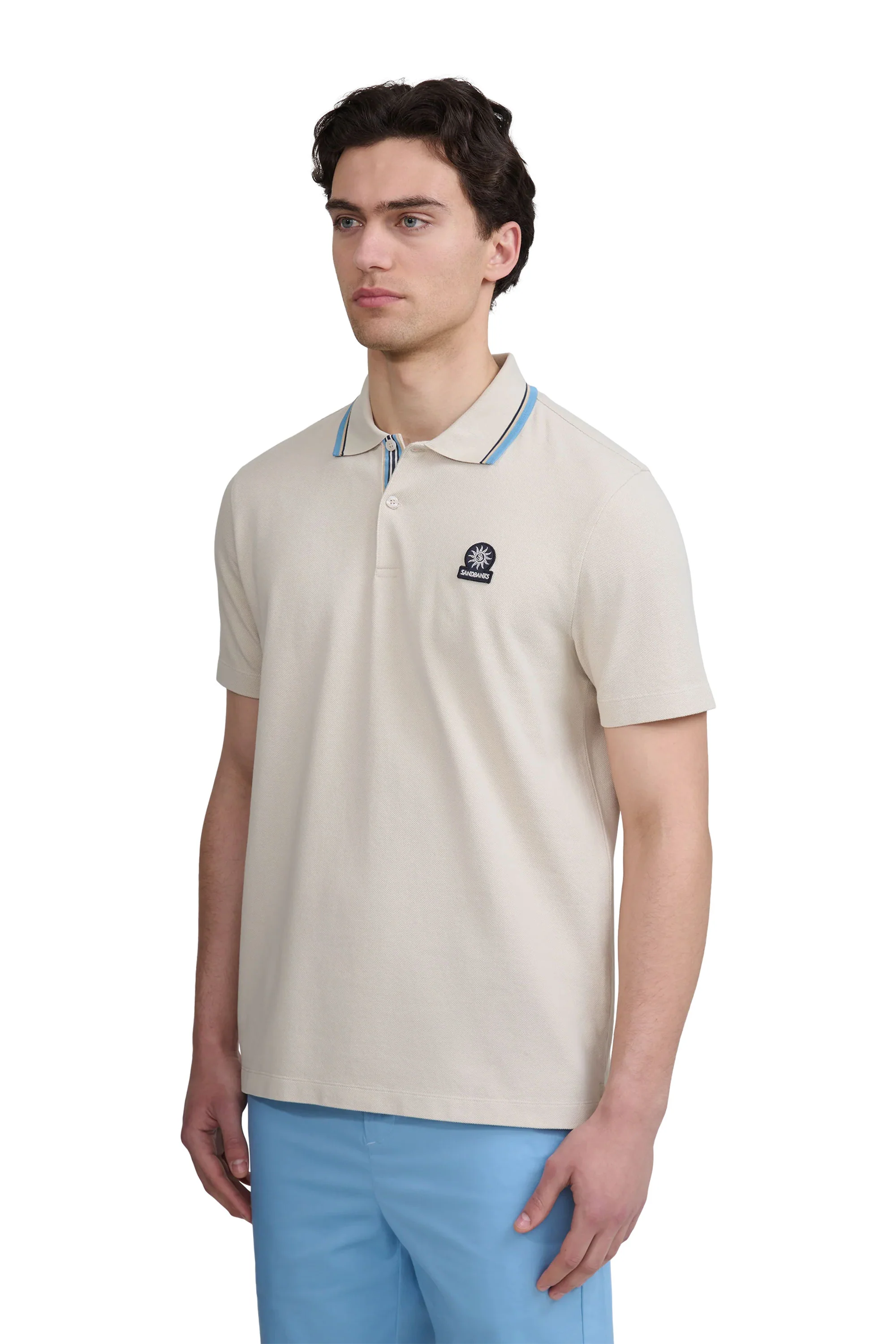 SANDBANKS STRIPE TAPE POLO STONE - Image 3
