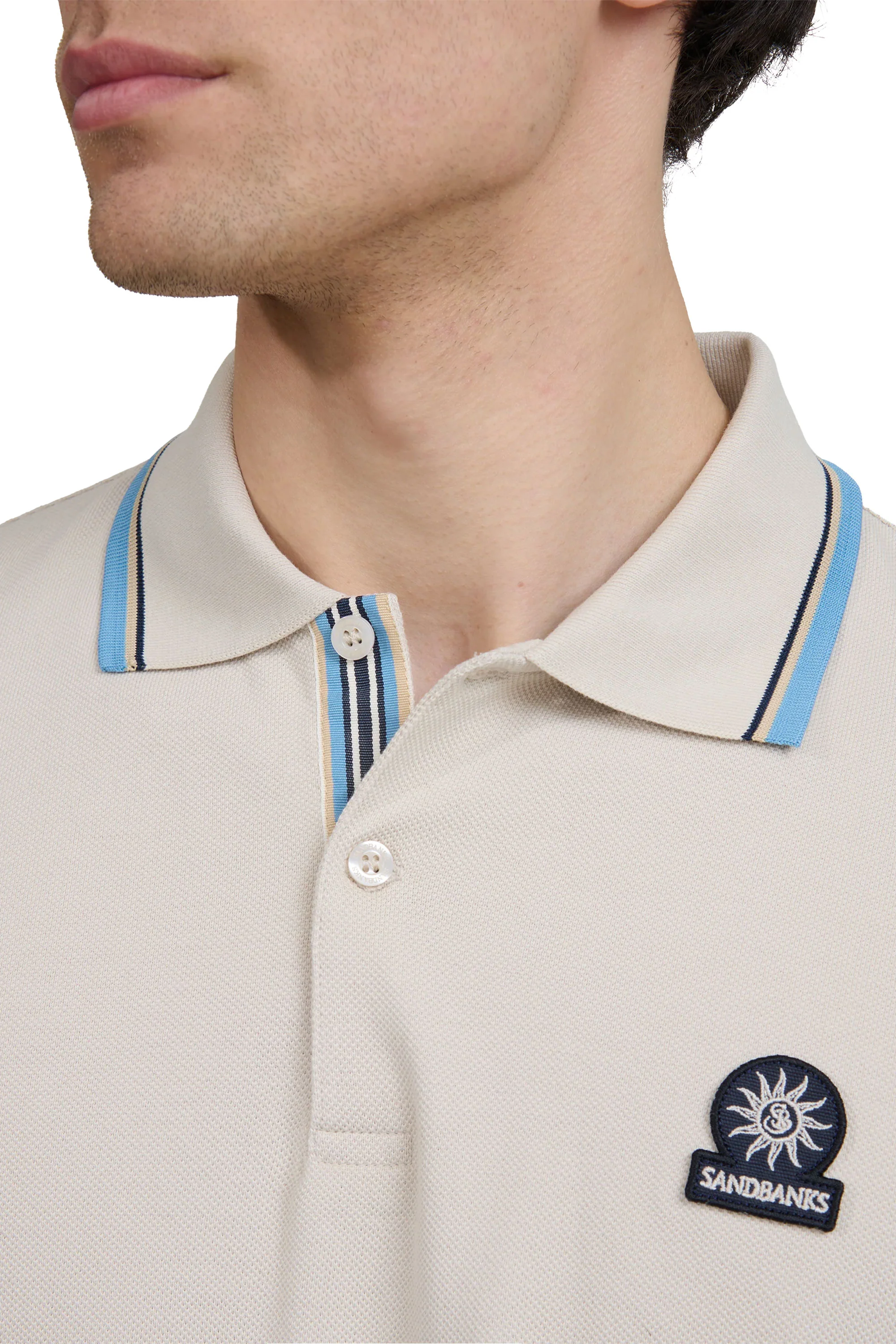 SANDBANKS STRIPE TAPE POLO STONE - Image 5