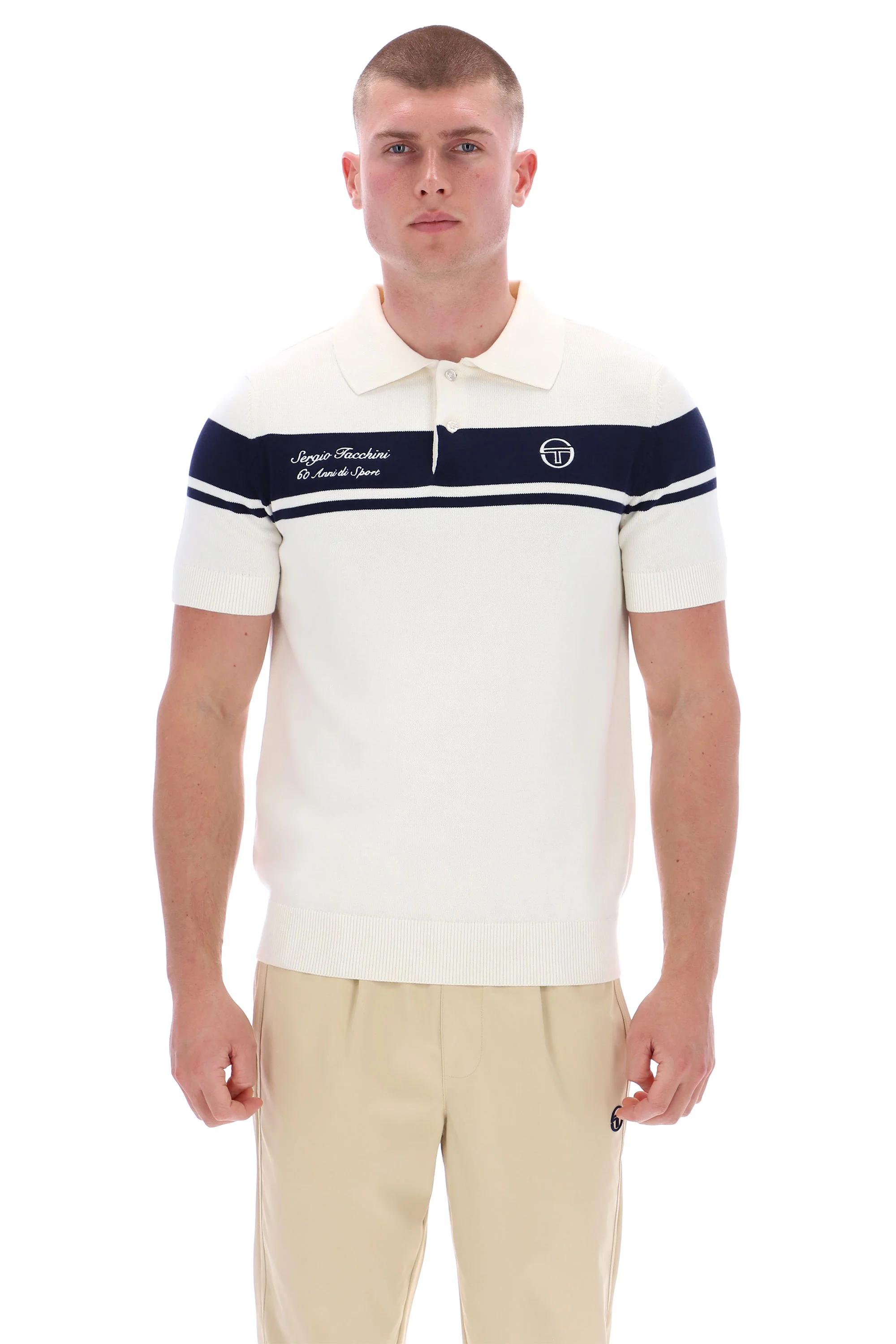 SERGIO TACCHINI 60th ANNIVERSARY YOUNGLINE KNITTED POLO GARDENIA/MARITIME BLUE - Image 2